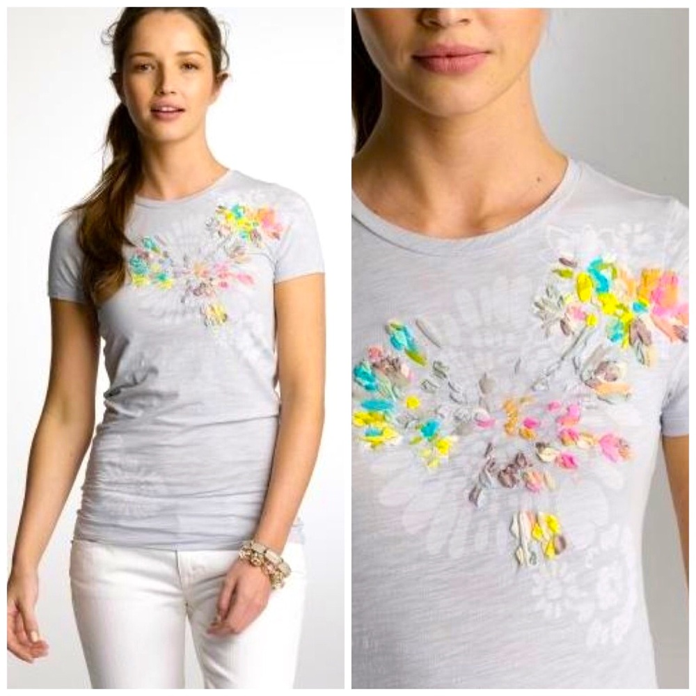 🆕 J. CREW Slub Cotton Embroidered Floral Appliqué Tee S